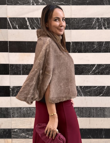 Brown synthetic hair cape for wedding guests