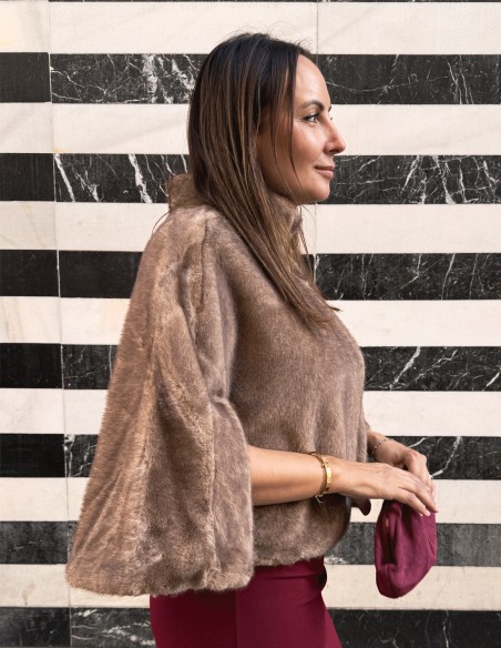 Brown synthetic hair cape for wedding guests