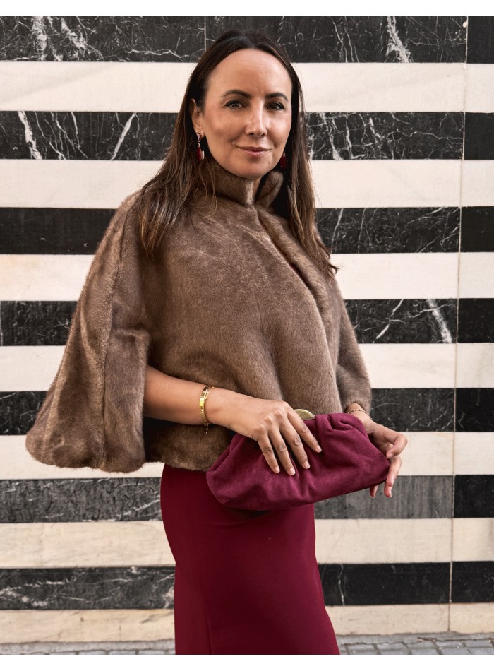 Brown synthetic hair cape for wedding guests