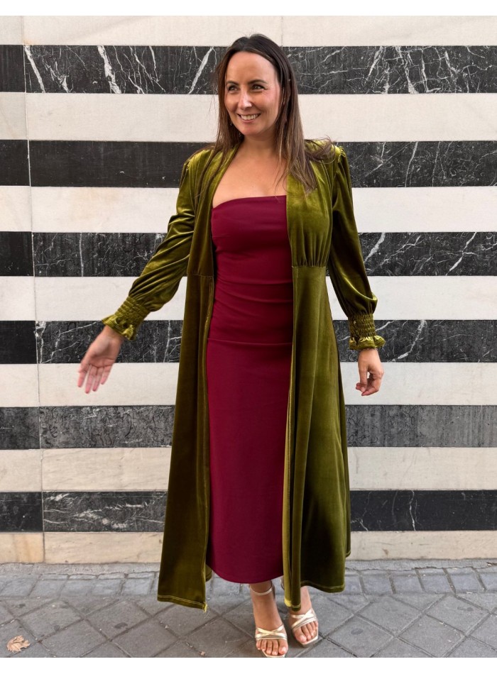 Kimono de terciopelo en color oliva