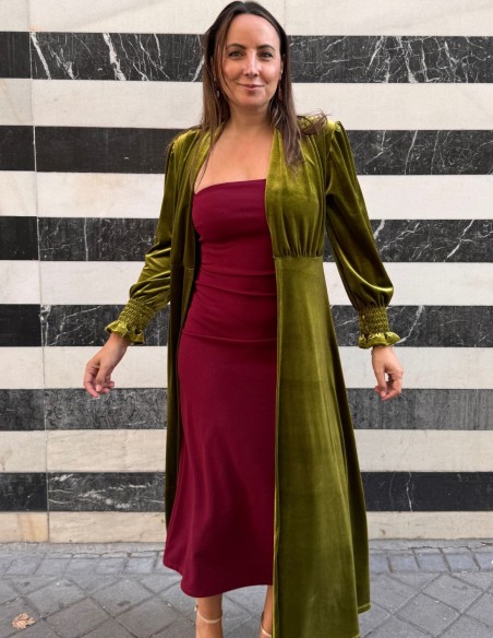Kimono de terciopelo en color oliva