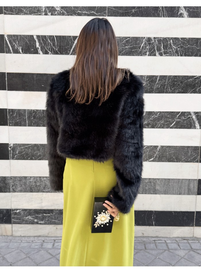 Chaqueta torera de pelo sintético negro premium