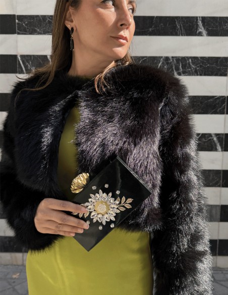 Boléro en fausse fourrure noire de qualité premium