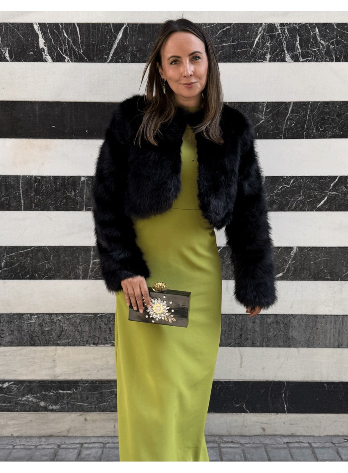 Chaqueta torera de pelo sintético negro