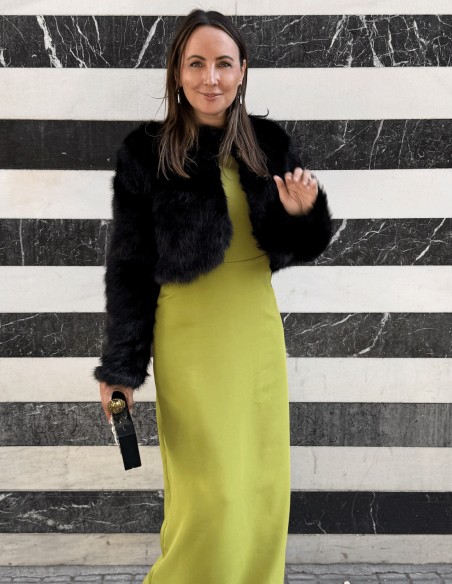 Boléro en fausse fourrure noire de qualité premium