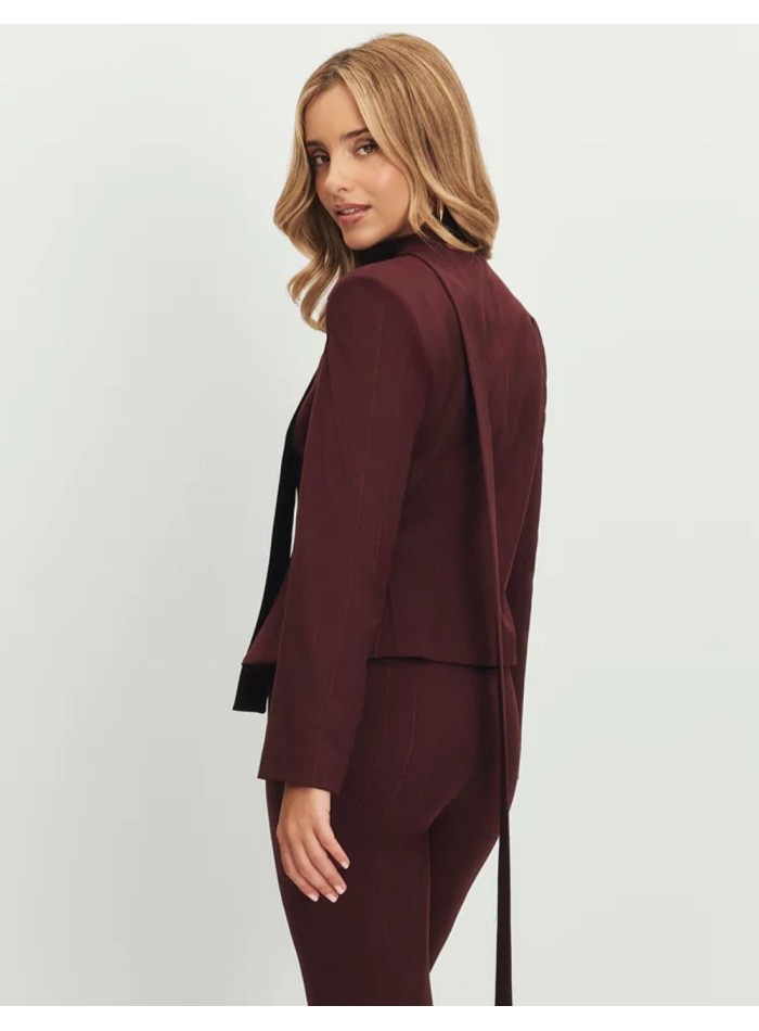 Blazer marron à coupe péplum et encolure profonde