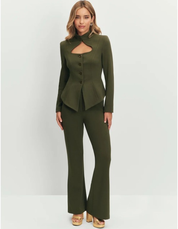 High-waisted, wide-leg military green pants