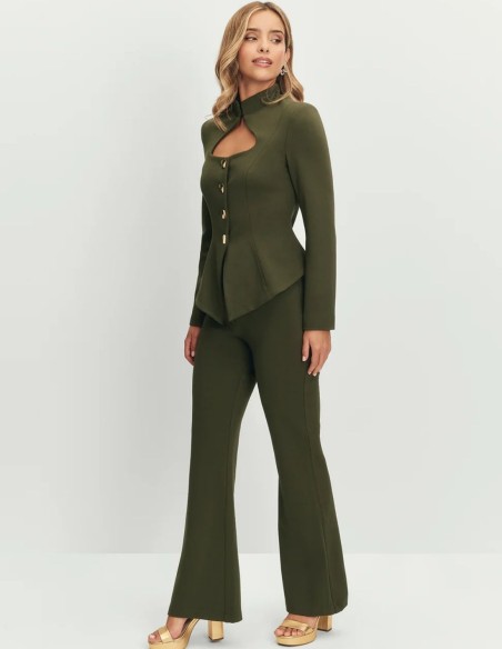 Pantalon vert militaire à taille haute et jambes larges