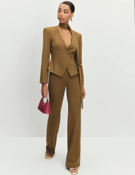 Pantalon vert à taille haute et à jambe large