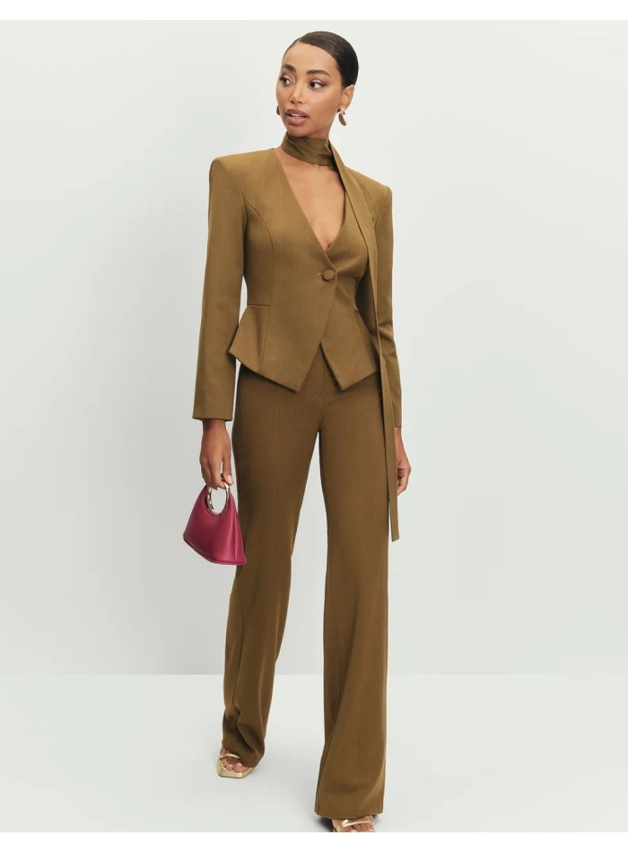 Pantalon vert à taille haute et à jambe large