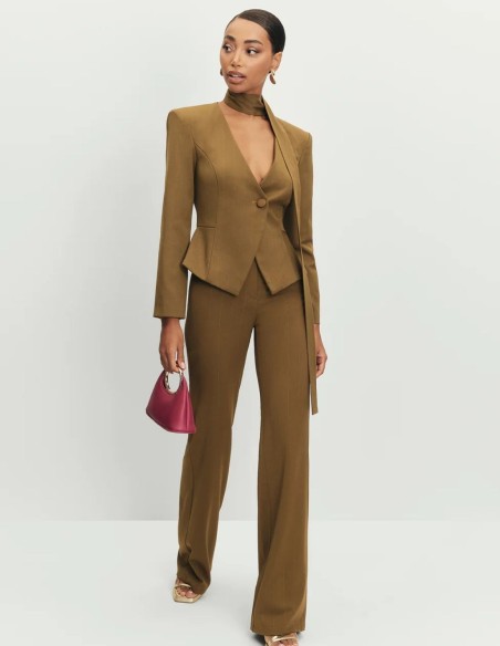 Pantalon vert à taille haute et à jambe large