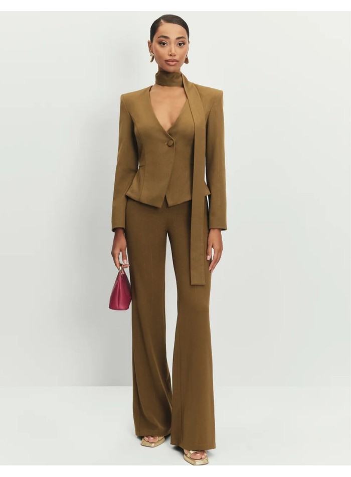 Pantalon vert à taille haute et à jambe large