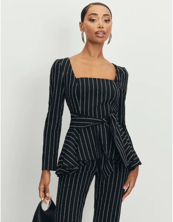 Black top with peplum ruffle and square neckline 2