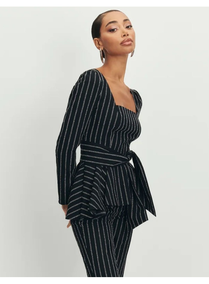 Black top with peplum ruffle and square neckline