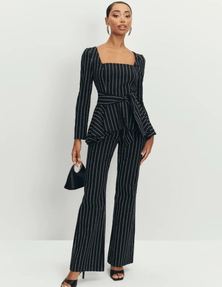 Black bootcut pinstripe pants