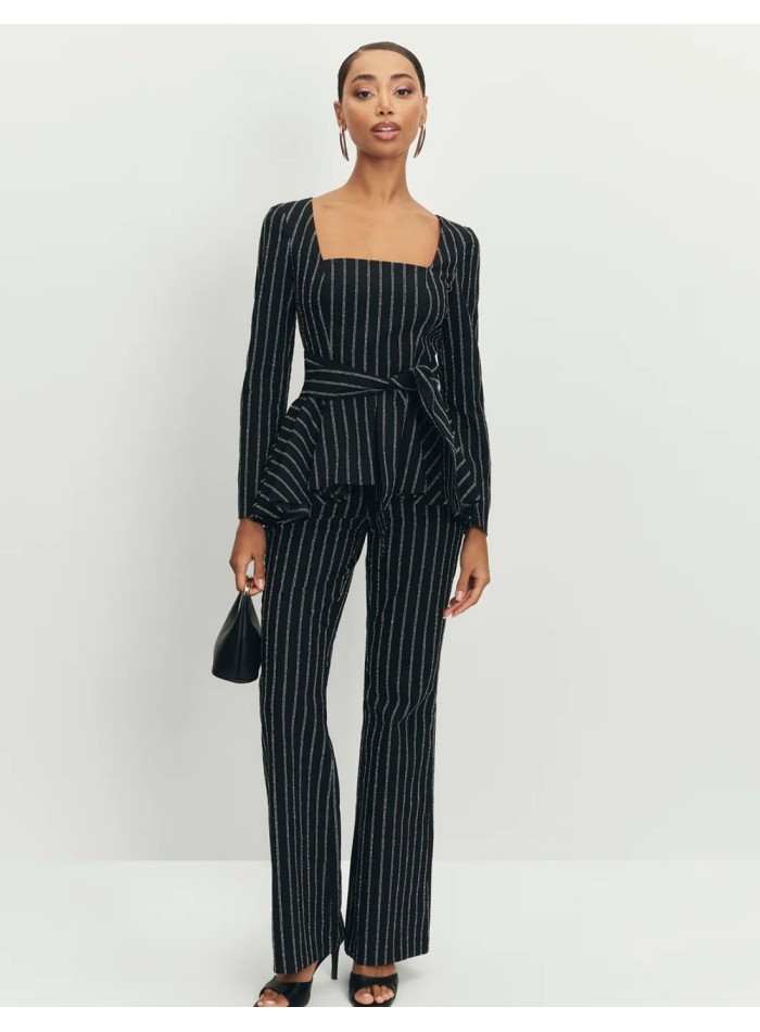 Black bootcut pinstripe pants
