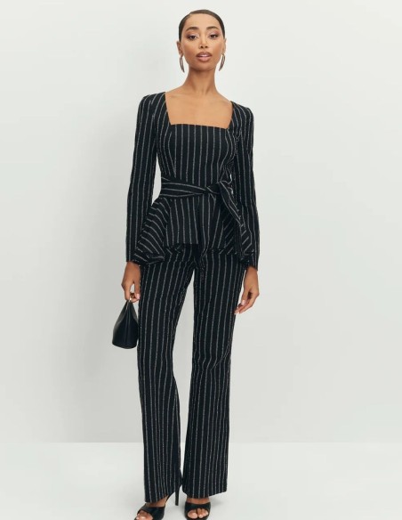 Pantalon noir à rayures et coupe bootcut