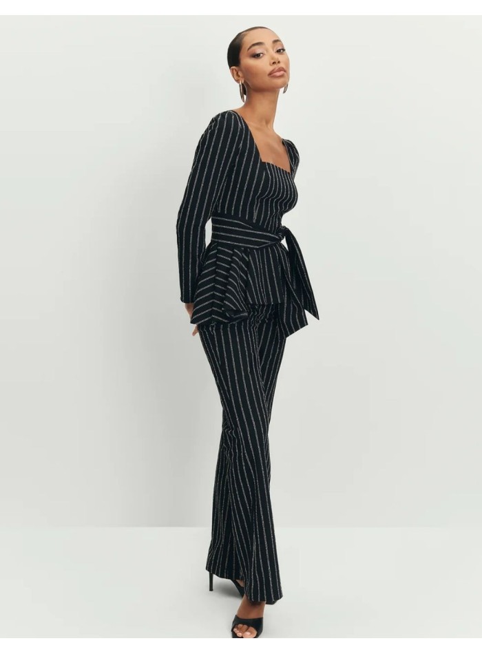 Pantalon noir à rayures et coupe bootcut