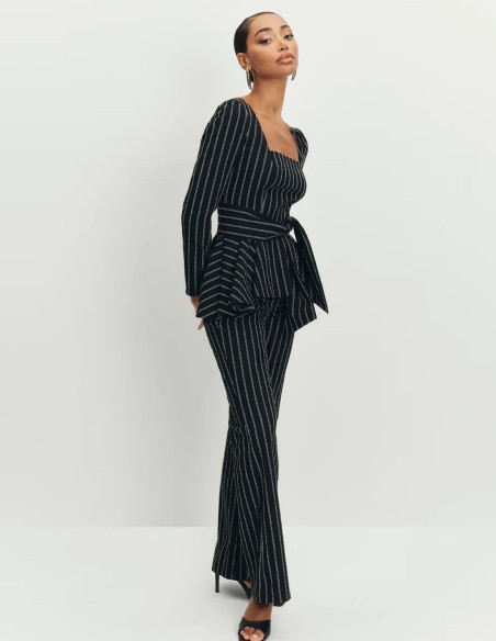 Black bootcut pinstripe pants