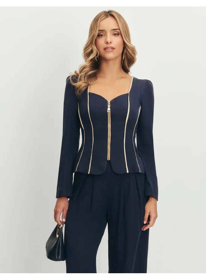 Veste bleu marine avec encolure en cœur et...