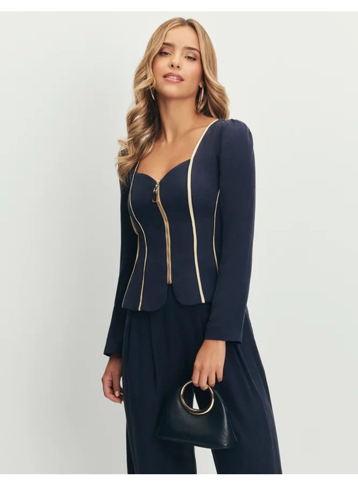 Veste bleu marine avec encolure en cœur et...