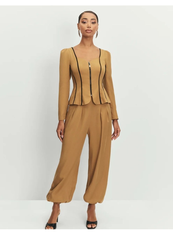 Pantalon moutarde à taille haute et poignets...