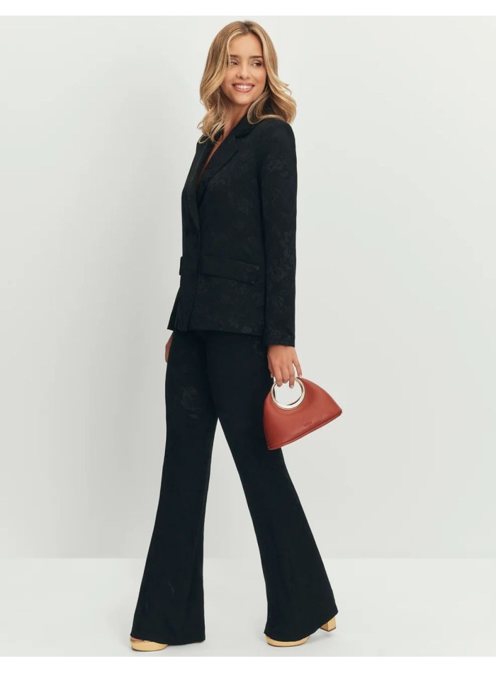 Black jacquard pants, high rise and flared...