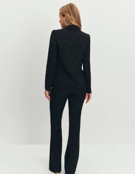 Black jacquard pants, high rise and flared silhouette