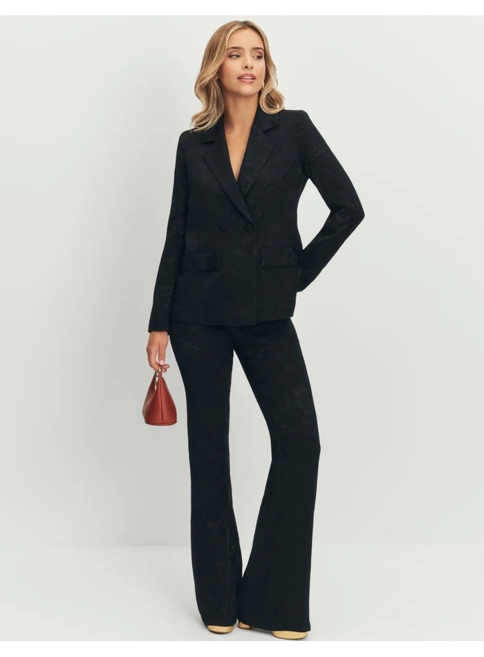 Black jacquard pants, high rise and flared...