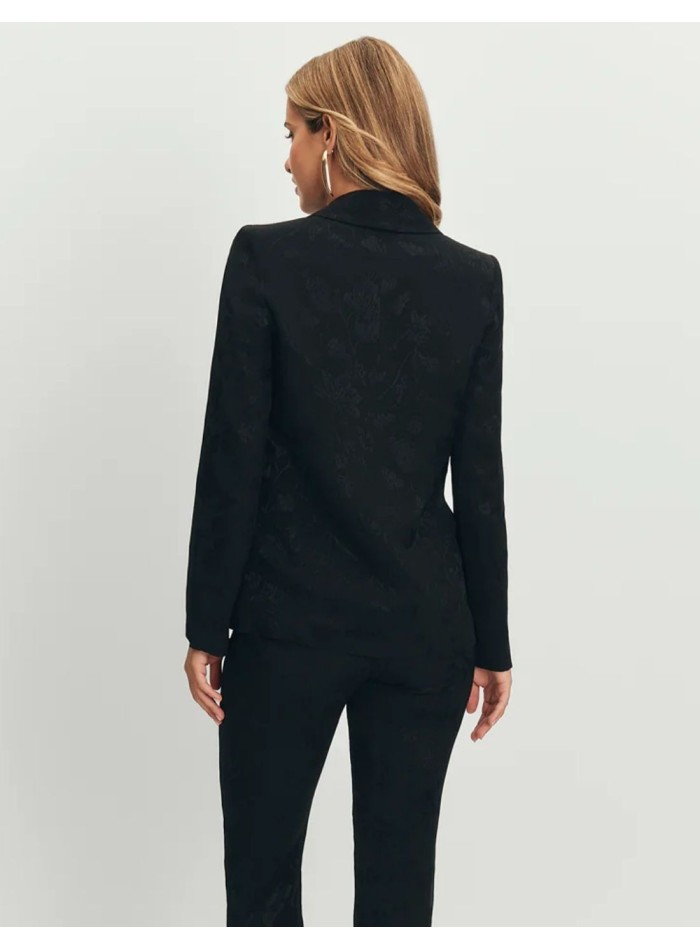Blazer en jacquard noir avec revers et ceinture...