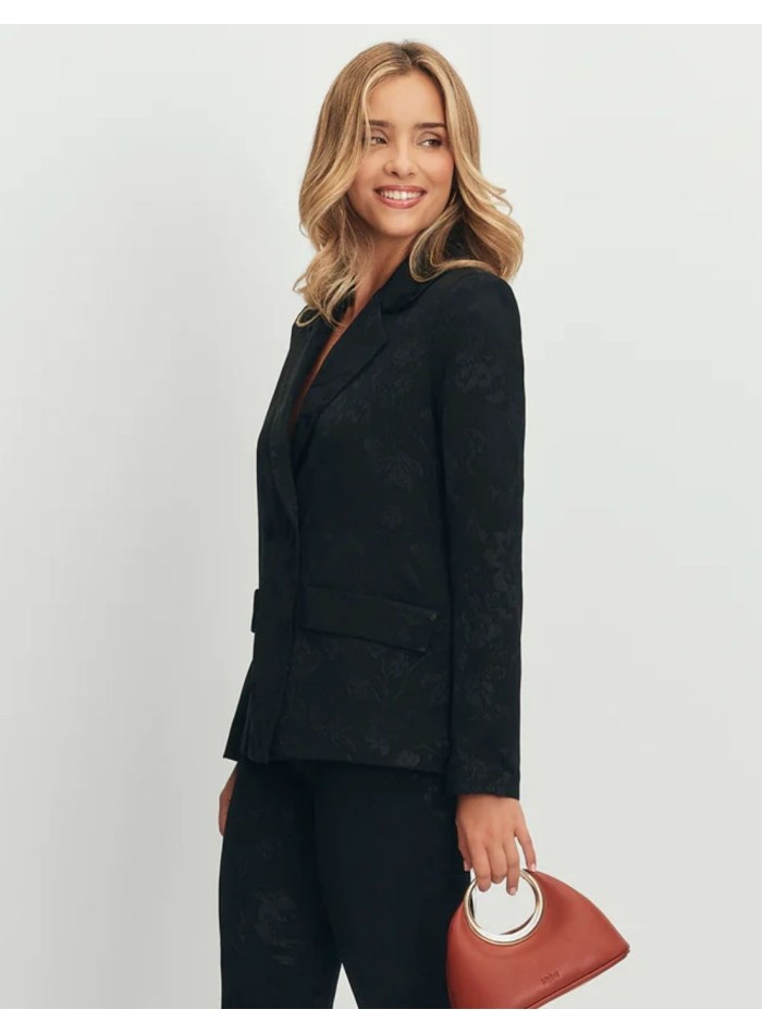 Black jacquard blazer with matching lapels and...