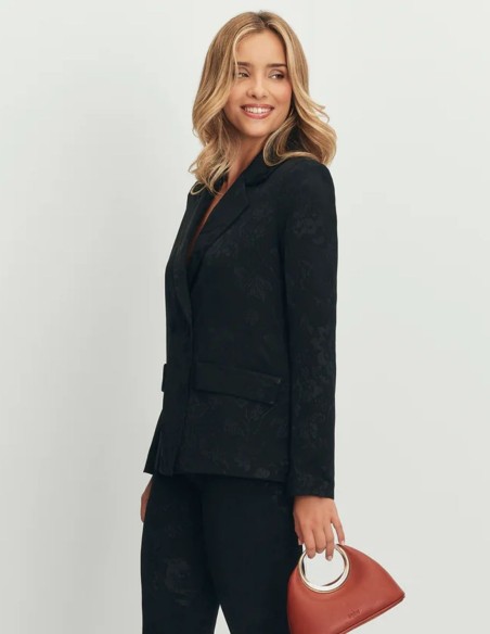 Blazer negra de jacquard con solapas fajín a juego para fiesta