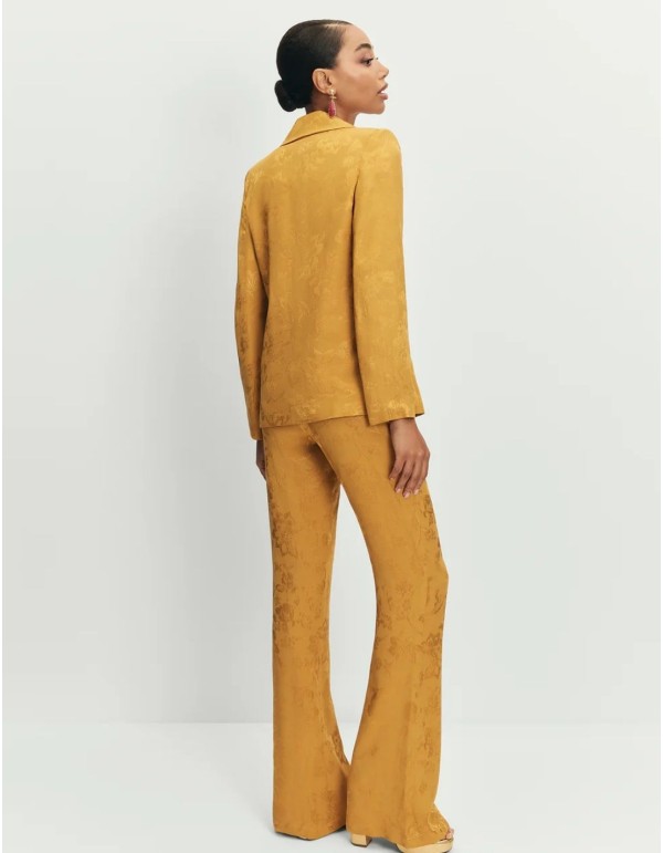 Mustard jacquard pants with high rise and concealed zipper 2