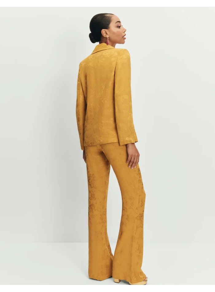 Pantalon jacquard moutarde à taille haute avec...