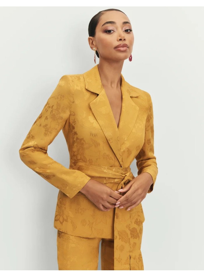 Blazer en jacquard moutarde avec ceinture et...