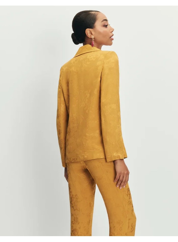 Mustard jacquard blazer with sash and covered...