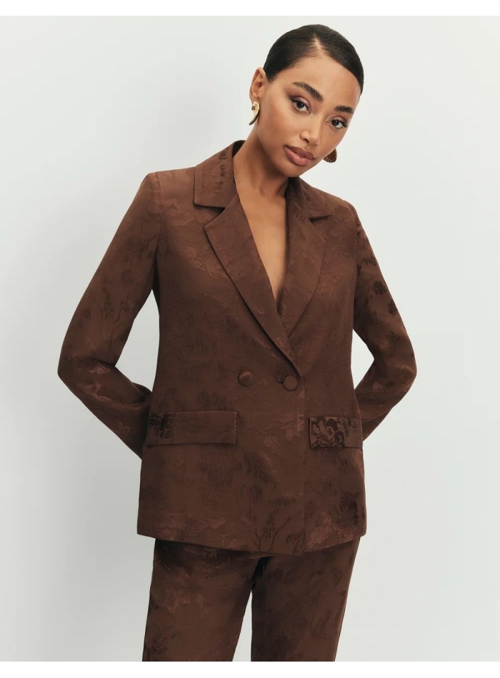 Blazer en jacquard marron avec ceinture et...