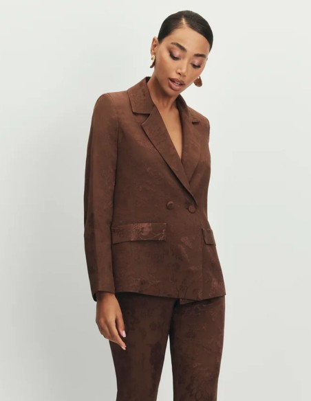 Blazer en jacquard marron avec ceinture et boutons doublés