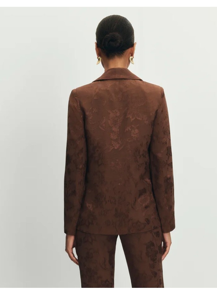 Blazer de marrón jacquard con fajín y botones forrados para graduaciones