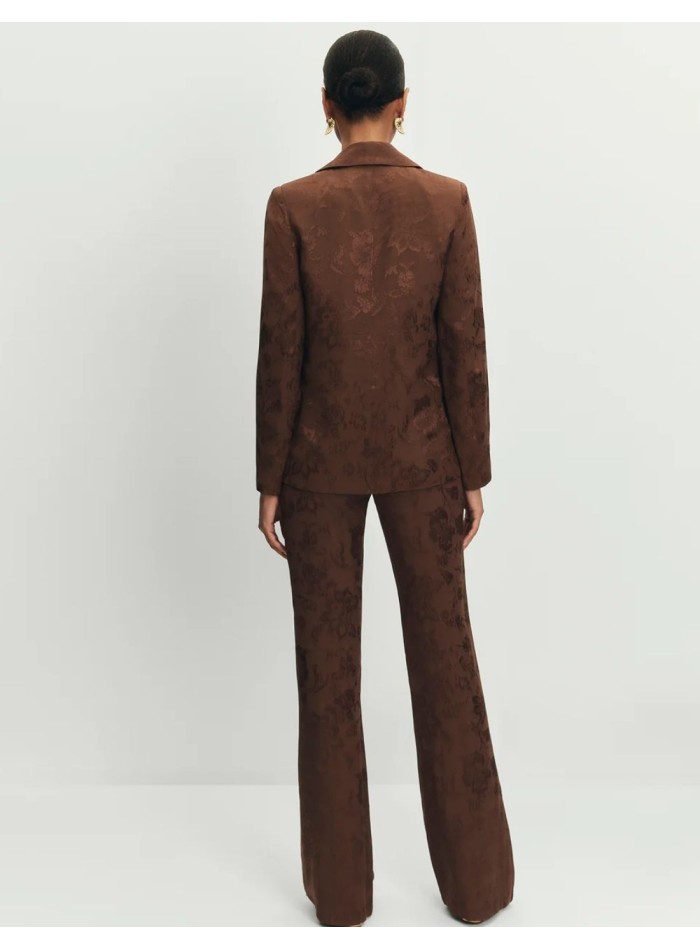 Pantalon évasé à taille haute en jacquard marron