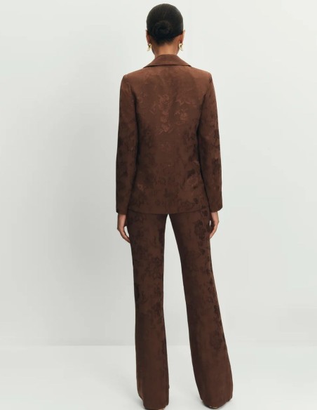 Pantalon évasé à taille haute en jacquard marron