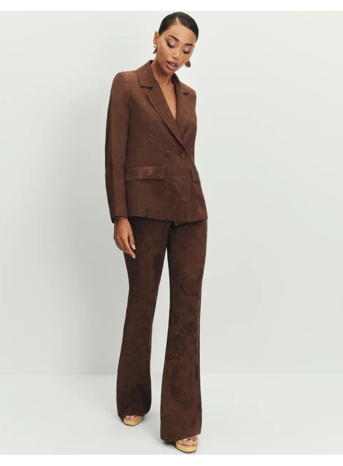 Brown jacquard high rise flare pants