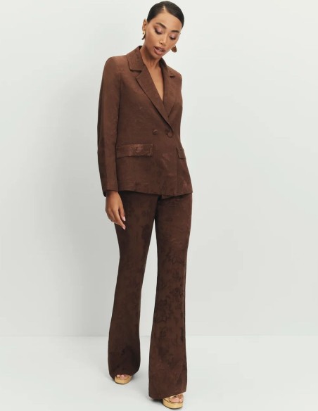 Pantalon évasé à taille haute en jacquard marron