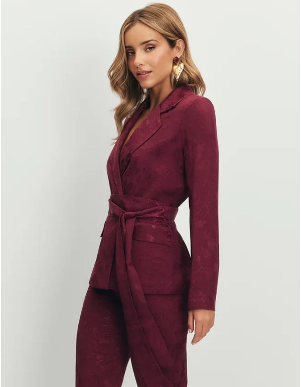 Eggplant women's blazer with sash and structured cut