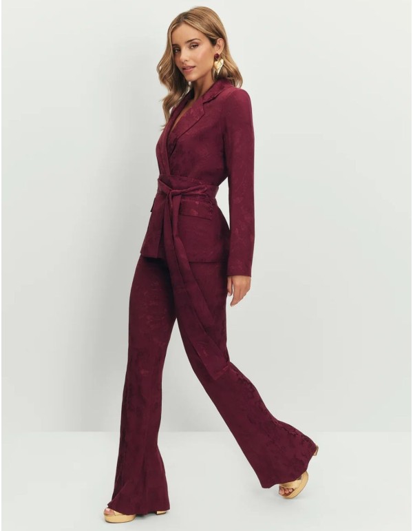 Eggplant jacquard pants with flared silhouette 2