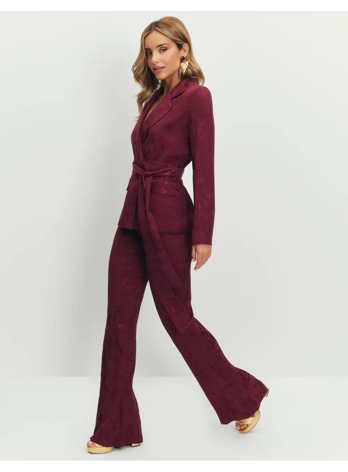 Eggplant jacquard pants with flared silhouette