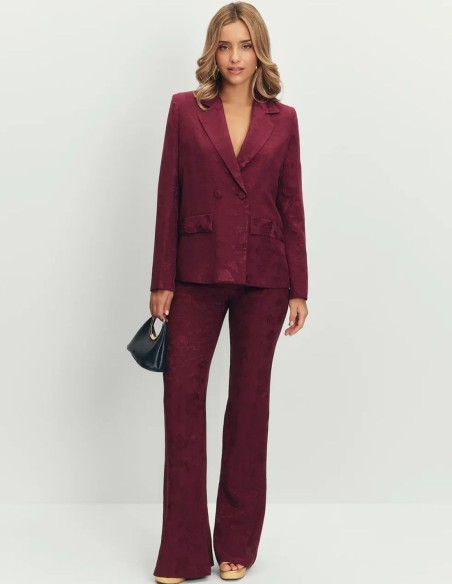 Eggplant jacquard pants with flared silhouette