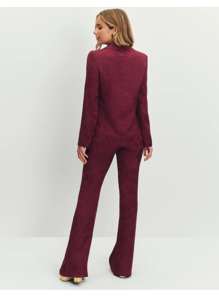 Eggplant jacquard pants with flared silhouette