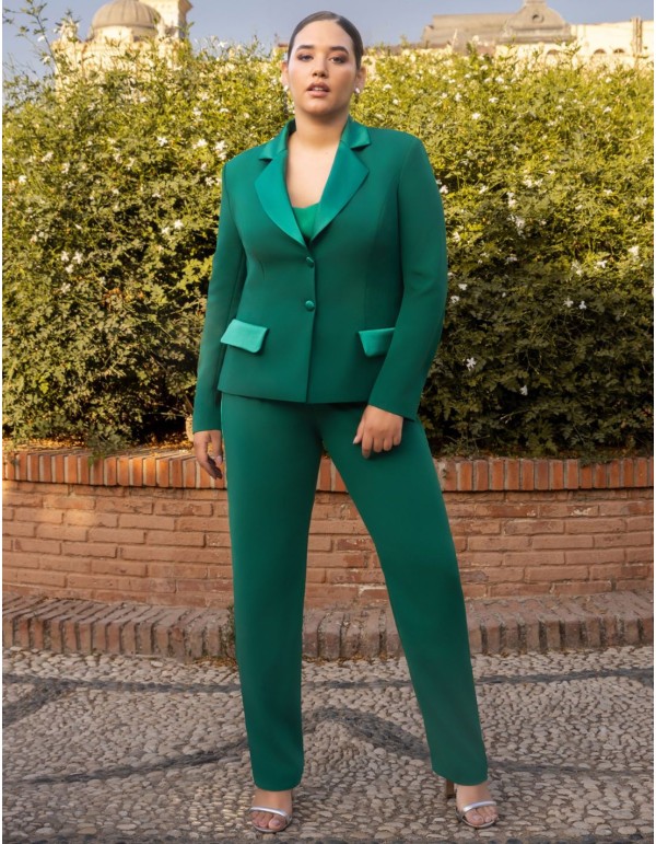 Ensemble trois pièces en satin crêpé vert émeraude