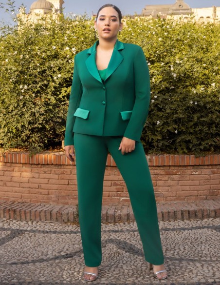 Ensemble trois pièces en satin crêpé vert émeraude